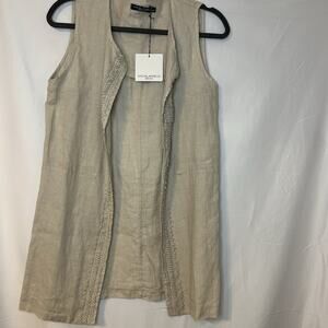 Michelangelo Made In Italy Khaki Linen Vest Size Large